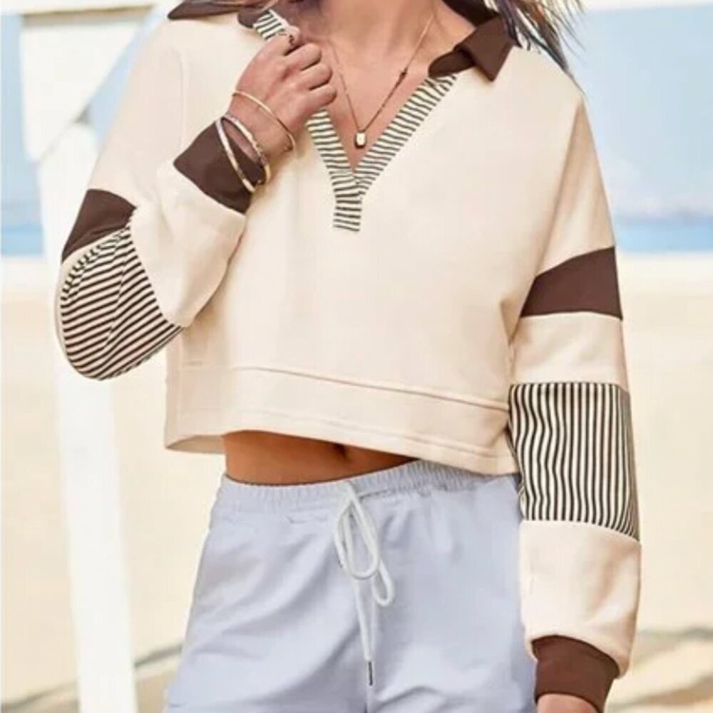 Altar'd State Women's Blake Cropped Polo Pullover brown